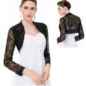 NWT Belle Pogue Black Lace Long Sleeve Cropped Dress Shrug Jacket Bolero XL